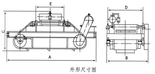 RCDF油冷自卸式電磁除鐵器外形尺寸圖